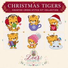 Load image into Gallery viewer, Christmas Tigers Counted Cross Stitch Kit Collection | 14 Count