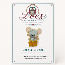 Load image into Gallery viewer, Mouse and Cheese Hard Enamel Needle Minder | Cross Stitch