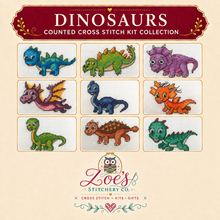 Load image into Gallery viewer, Dinosaur Counted Cross Stitch Kit Collection | 14 Count
