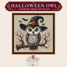 Load image into Gallery viewer, Halloween Owl Counted Cross Stitch Kit | 14–18 Count
