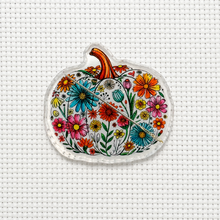 Load image into Gallery viewer, Autumn Floral Pumpkin Acrylic Needle Minder | Cross Stitch
