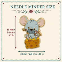 Load image into Gallery viewer, Mouse and Cheese Hard Enamel Needle Minder | Cross Stitch

