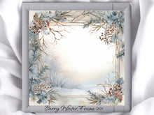 Load image into Gallery viewer, Berry Winter Frame 001 Aida Fabric || Printed Fabric || Cross Stitch Canvas || 11/14/16/18/20 Count
